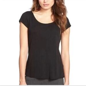 Eileen Fisher 100% Silk Round Neck Cap Sleeve MEDIUM Black Tee Short Sleeve